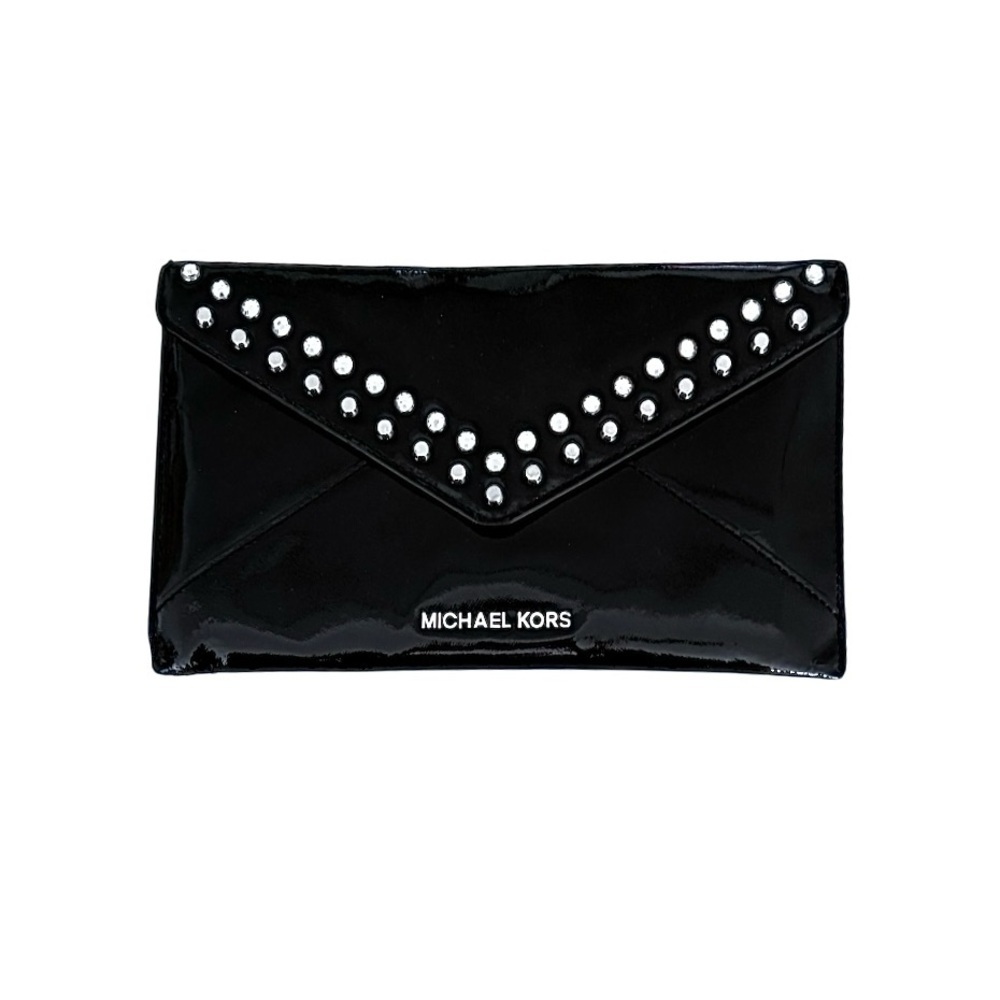 MICHAEL Michael Kors | Jet Set Jewel Studded Envelope Clutch | Black Leather